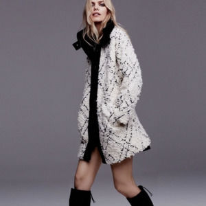 Free People High Collar Wool Button Down Buckle Collar Boucle Midi Coat